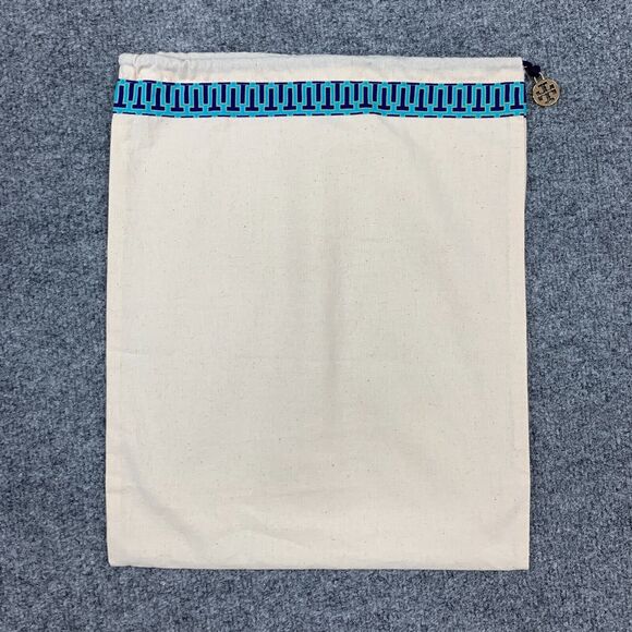 Tory Burch Dust Bag 15 in x 12 in Canvas Drawstring Strap Geometric Trim Charm - Picture 2 of 9